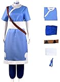 Foanja Katara Kostüm Damen Avatar Katara Kung Fu Anzug mit Halskette für Halloween Karneval...