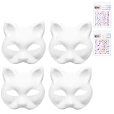 AYNKH 4 Stück Katzenmaske, DIY Gemalt Diamant Blank Gesichtsmaske Anime Handgezeichnete Graffiti...
