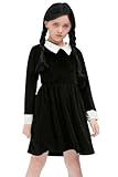 BesserBay Halloween Mädchen Karneval Midi Kleid Samt Mittwoch Cosplay Peter Pan Kragen Langarm...