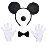 NVTRSD Maus Mouse Kostüm, Haarreifen mit Maus Ohren, Krawatte, Handschuhe, Nase, Karnevalskostüme...