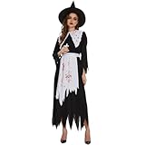 Ulikey Halloween Nonnen Kostüm Damen, Horror Nonne Kostüm, Halloween Kostüm Damen Hexe mit...