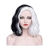 AMOBON Karneval Cruella Perücke Schwarz und Weiß, Anime Cosplay Perücken für Cruella Deville...