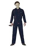 Halloween H20 Michael Myers Costume, Blue, with Jumpsuit, Latex Mask & Knife