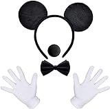 iZoeL Damen Maus Mouse Kostüm Haarreifen mit Maus Ohren + Handschuhe + Nase+Krawatte für Fasching...
