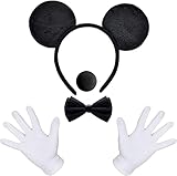 iZoeL Damen Maus Mouse Kostüm Haarreifen mit Maus Ohren + Handschuhe + Nase+Krawatte für Fasching...