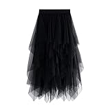 WangsCanis Damen Tüllrock Elastische Taille Unterrock Ballettrock Faltenrock Maxirock Sheer Tutu...