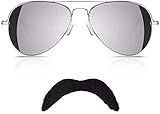 Bohemian Rhapsody Sonnenbrille und Schnurrbart Queen Fancy Dress Spiegelbrille und Black Tash...