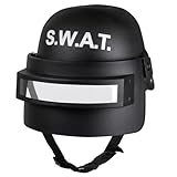 Boland 01408 - Kinderhelm SWAT Deluxe - Helm mit Visier, schwarz-weiß, Kinnriemen, hochklappbar,...