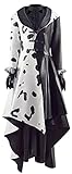 Damen Cruella Deville Cosplay Kostüm Mantel Kleid Komplettset Halloween Kostüm Dress Outfits Set...