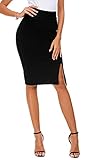 Damen Business Solide Hohe Taille Bleistiftrock Seitenschlitz Dehnbar Bodycon Midirock Knielang (S,...