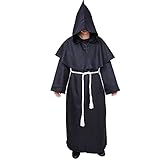 Myir JUN Mönch Robe Kostüm Mönch Priester Gewand Halloween Kostüm mit Kapuze Mittelalterliche...