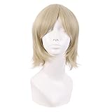 MapofBeauty 12 Zoll/30 cm Männer Frauen Side Pony Kurze Gerade Faser Cosplay Perücke (Gold)