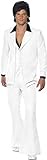 970er Jahre Anzug Kostüm Weiß Jacke mit Mock Hemd Weste und Hose, Large