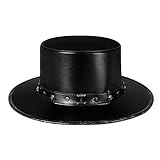 MYBOON Pest-Doktor-Hut PU-Leder-Schwarzer Flacher Zylinder für Halloween-Cosplay