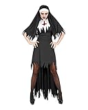 Horror-Shop Dämonische Nonne Damenkostüm mit Haube als Verkleidung für Halloween und Fasching L
