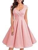 bbonlinedress 1950er Vintage Retro Cocktailkleid Rockabilly V-Ausschnitt Faltenrock Blush M