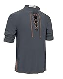 YAOHUOLE Mittelalter Leinenhemd Herren Wikinger Kleidung Herren Gothic Hemden Herren Dunkelgrau XL