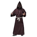AirSuit® Mittelalterliches Mönch Kostüm für Erwachsene – Lange Robe mit Kapuze + Holzkreuz |...
