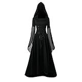 NFAOEGJ Gothic Kleidung Damen Schnürkleid mit Kapuze, Vintage Mittelalter Gebunden Taille Kleid,...