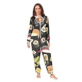 RPLIFE Schwarzer Sushi-Pyjama für Erwachsene für Männer und Frauen, Plüsch-Nachtwäsche mit...