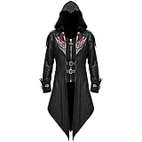 Jiumaocleu Herren Trenchcoat Gothic Kostüm Kapuzenjacke Mittelalter Umhang Viktorianischen Schwanz...