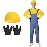 BSBUY Cosplay Kostüm 3Pcs Minion Cosplay mit Mütze Hose Handschuhe Minion Costume Set Männer...