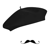 TAXTYHRE Französisch Kostüm Zubehör, Baskenmütze Schwarz, Schnurrbart zum Ankleben, Erwachsene,...