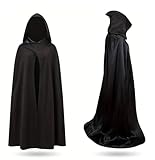 Halloween Vampir Kostüm Umhang mit Kaputze schwarz als Verkleidung für Kinder & Erwachsene -...