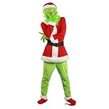 Aunaeyw Weihnachtsmann-Kostüm-Set für Erwachsene und Kinder, grün, pelzig, Kostüm, Outfit,...