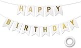 Koliphy Happy Birthday Girlande, Weiß Gold Geburtstagsdeko, Geburtstag Banner Deko für Jungen,...