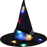 Retoo Hexenhut Leuchtender Damen Groß, Schwarz Halloween Beleuchteter Hexenhut Zauberer Männer...