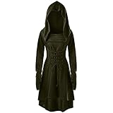 CNVAUIE Renaissance Kostüm Damen Gewand Mittelalterliches Kapuzenkleid Gothic Kleid Cosplay für...
