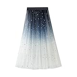 SotRong Glitzer Tüllrock Weiß Damen Midi Überlagerter Mehrlagiger Elastischer Hoch Taillierter A...