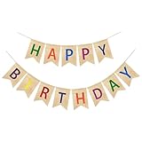 Happy Birthday Girlande Sackleinen, Geburtstag Vintage Leinen Banner, Geburtstag Wimpelkette für...