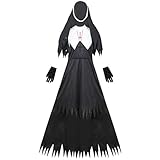 PRETYZOOM Horror Halloween Nonne Kostüm Gruselige Kleidung Scary Gothic Kleid mit Schleier für...