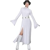 LIKUNGOU Leia Kostüm Weißes Kleid Robe mit Gürtel Halloween Karneval Cosplay Outfit für Frauen...