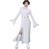 LIKUNGOU Leia Kostüm Weißes Kleid Robe mit Gürtel Halloween Karneval Cosplay Outfit für Frauen...