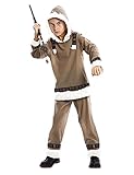 EUROCARNAVALES Warmes Eskimo-Kostüm für Jungen Karnevals-Verkleidung braun - 140/152 (10-12 Jahre)