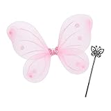 Relaxdays Feenflügel mit Zauberstab, Fee Kostüm Kinder, Flügel & Zepter, Glitzer, Mädchen,...