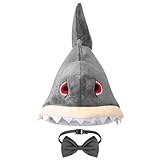 SATINIOR Hai Hut Verstellbares Graues Hai Kostüm Zubehör Lustige Haifisch Mütze mit Grauer Fliege...
