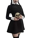 LVCBL Damen Halloween Peter Pan Kragen Langarm Knielanges Flare Skaterkleid Schwarz XL