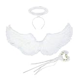 Engelsflügel Weiß, Engel Kostüm Damen mit Zauberstab und Heiligenschein, 60CM Engel Flügel...