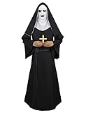 Miulruma Nonne Kostüm Scary The Nun Outfit Kostüm mit The Nun Horror Maske Kreuz Halskette...