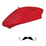 TAXTYHRE Französisch Kostüm Zubehör, Rote Baskenmütze Damen, Schnurrbart zum Ankleben,...