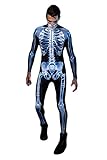 Shmily Girl Skelett Kostüm Damen Herren Halloween Kostüme Cosplay Overall Bodysuit（Blau，L