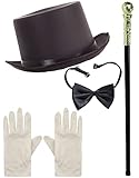 Dreamzfit Schokoladenfabrikbesitzer für Erwachsene, schwarzer Zylinder, goldener PIMP-CANE/STICK,...