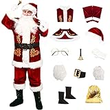 Claofoc 12 Teiliges Weihnachtsmann Kostüm für Erwachsene Herren Deluxe Weihnachtsmann Anzug...