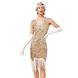 FYMNSI Damen 1920er Jahre V-Ausschnitt Pailletten Fransen Kleid Flapper Charleston Kleider...