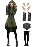 Velmawig Gothic kleidung Damen Mittelalter Renaissance Kostüm Kleid mit Kapuze Langarm Karneval...