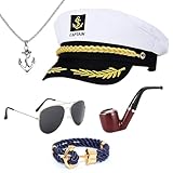 LOEPENLE Yacht Kapitän Hut Kapitänsmütze Kostüm Set,Verstellbare Yacht Schiff Boot Marine Mütze...